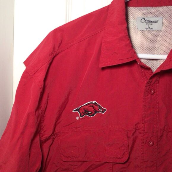 Vintage Arkansas Razorbacks Chiliwear Mens Large Short Sleeve Button Up Shirt - Picture 4 of 16